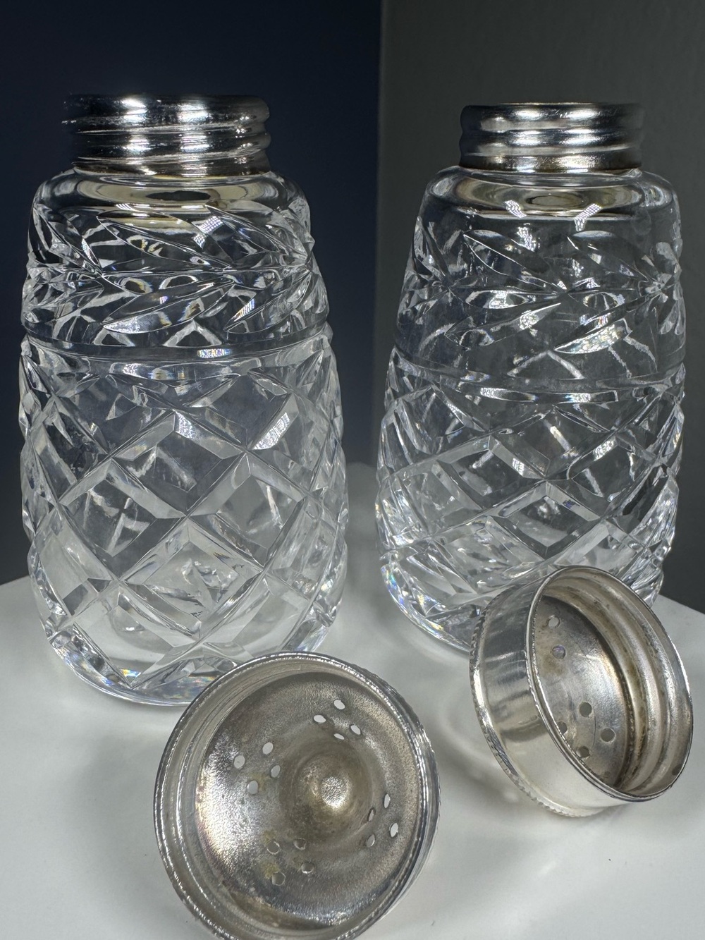 Vintage Waterford Crystal Salt Pepper Shakers Silverplate Ireland - Picture 5 of 10
